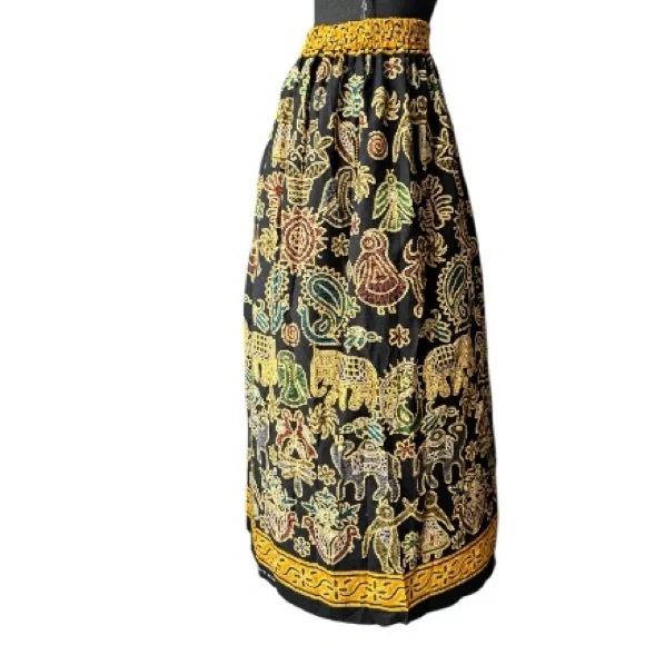 Handmade Emchit 9674 printed Embroiderey Black and Yellow Maxi Skirt - Picture 2 of 6